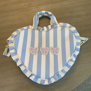 Stoney Clover Lane ruffle mini heart tote in Hydrangea